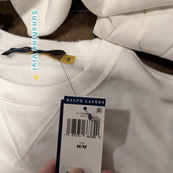 NWT Ralph Lauren Women's Polo Bear Fleece Sweatshirt Pullover White M - Picture 3 of 6